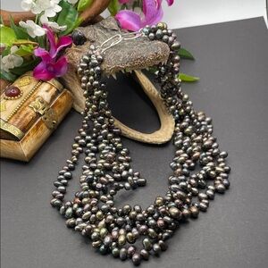 Peacock Pearl 5 strand necklace with 925 clasp C16